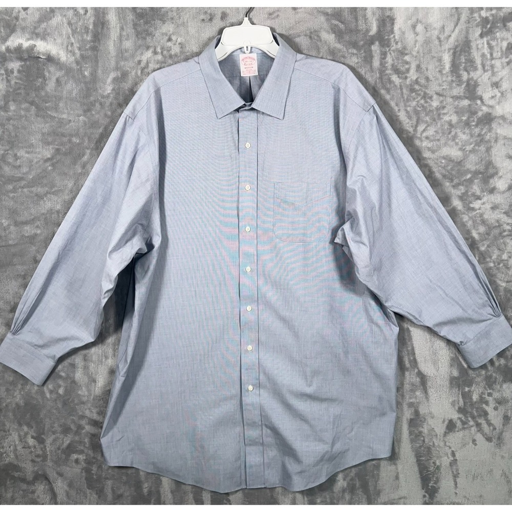Brooks Brothers Button Up Dress Shirt Mens 18.5 34 Madison Blue Pocket‎